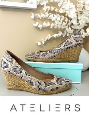 Like New! Ateliers Python Print Leather Espadrille Pumps Size EU37 US6.5